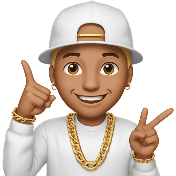 rapper emoji pointing at the camera, big smile, flashy jewelry emoji