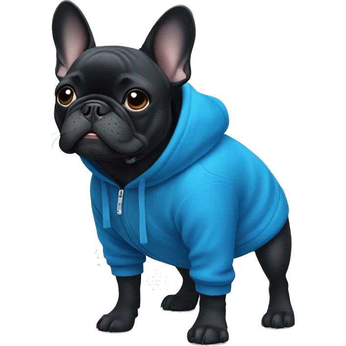 Black French bulldog in a blue hoodie  emoji