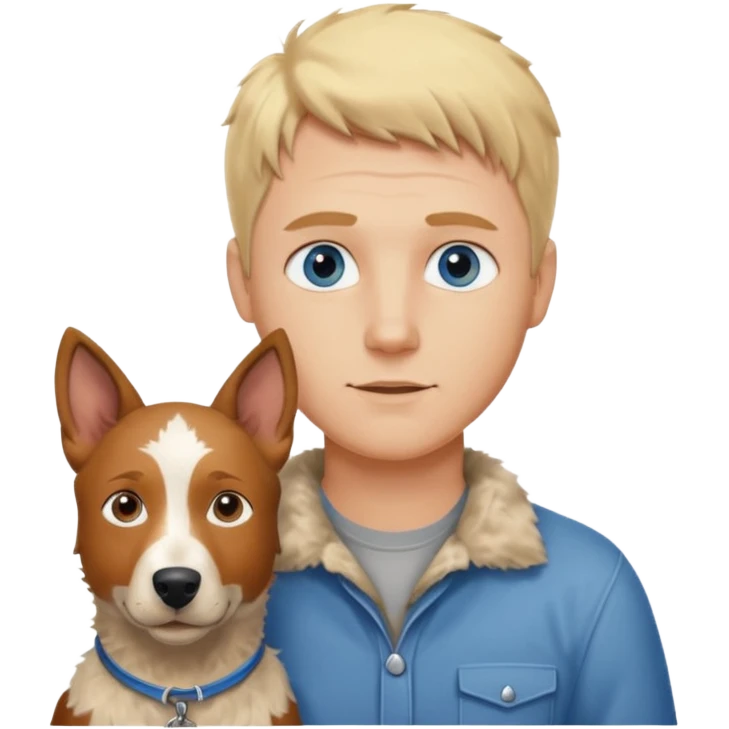 Blonde hair blue eye man with cattle dog emoji