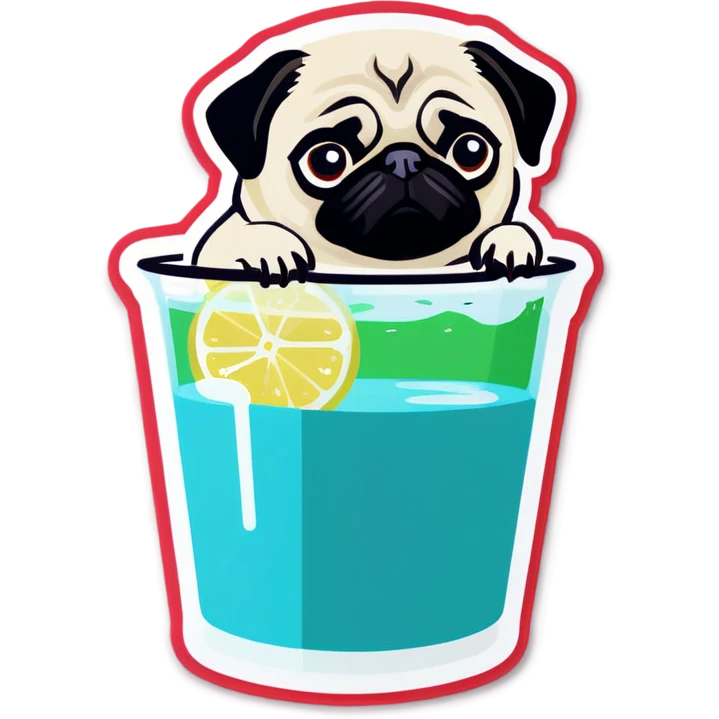 Pug chillin with a drink emoji