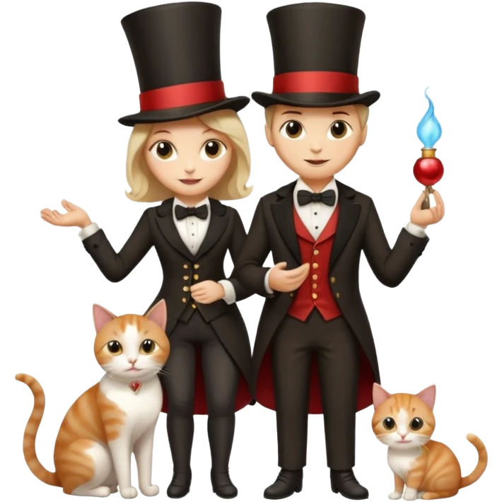magician couple and their pet cat emoji