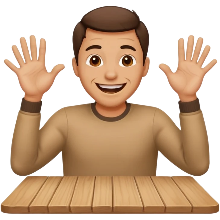 A man is laughing and knocking with both hands on the table in front of him emoji