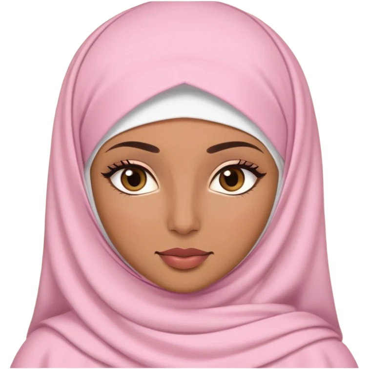 light brown skin, flushed pink cheeks, mascara on eyelashes, almond hazel eyes, straight nose, normal lips, hijab on the head wearing an abaya emoji