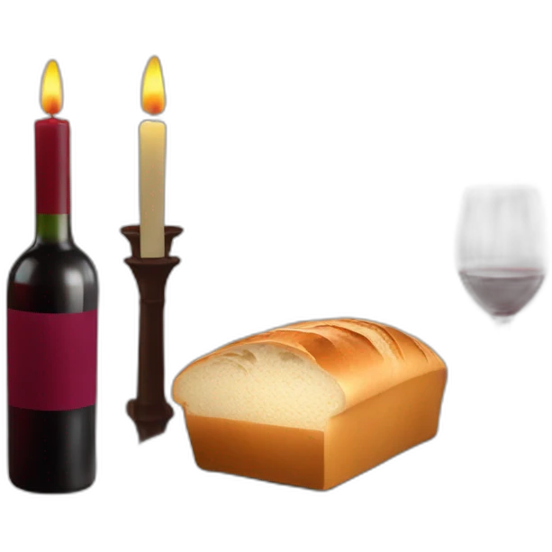 Two candles, a cup of red wine and a loaf of bread emoji