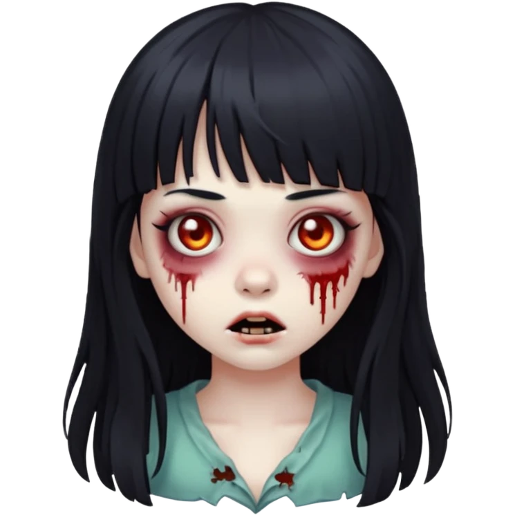cute zombie girl with black long hair and bangs emoji