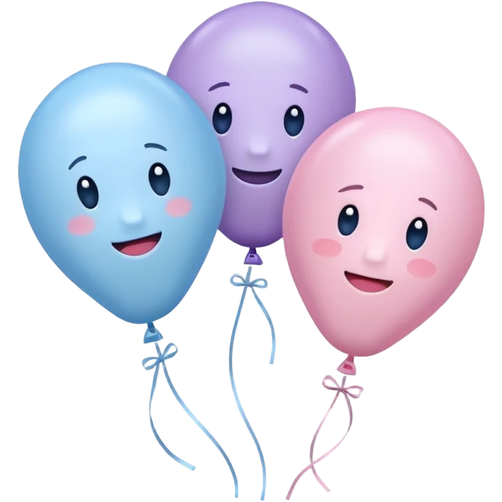 Three balloons emoji, each of the balloon's color is light pastel blue, pastel pink, and pastel purple. Three balloons. Cute IOS emoji style. emoji