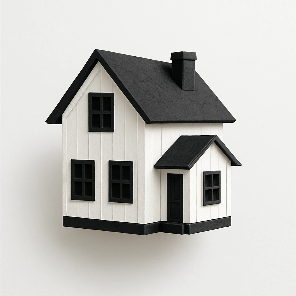 modern farmhouse dollhouse, 3d isometric, white with black trim emoji