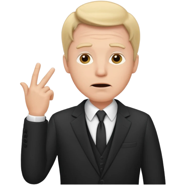 white man in formal suit thinking, hand on mouth, shrugging emoji