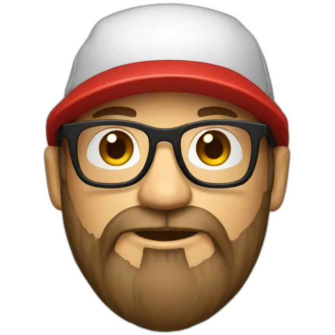 bearded designer with glasses and a red cap emoji