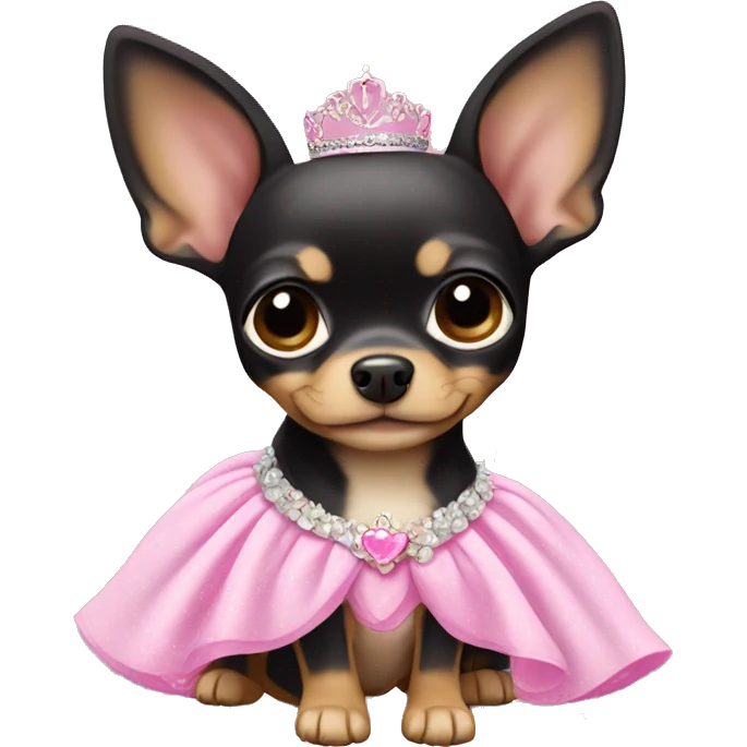 black & tan chihuahua puppy wearing a pink princess dress emoji