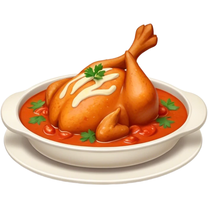 Cinematic Realistic Butter Chicken Dish Emoji, depicted with tender chicken simmered in a creamy tomato‚Äêbased sauce rendered with rich textures and dynamic, appetizing lighting. emoji