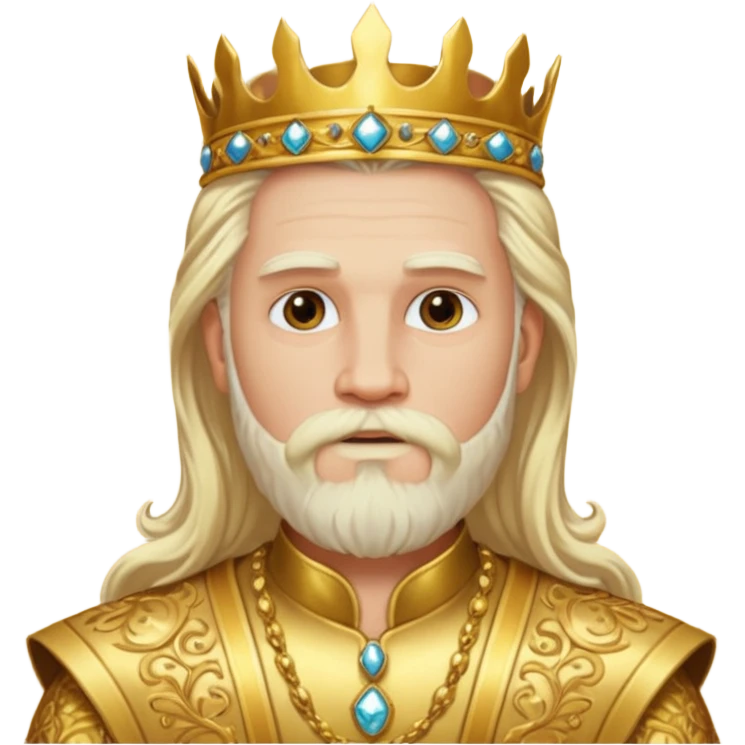King Midas with long platinum blonde hair and beard, gold outfit emoji
