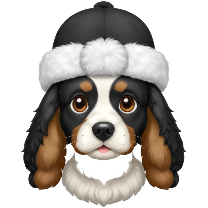Собака породы черно-белый русский кокер спаниель в шапке ушанке emoji