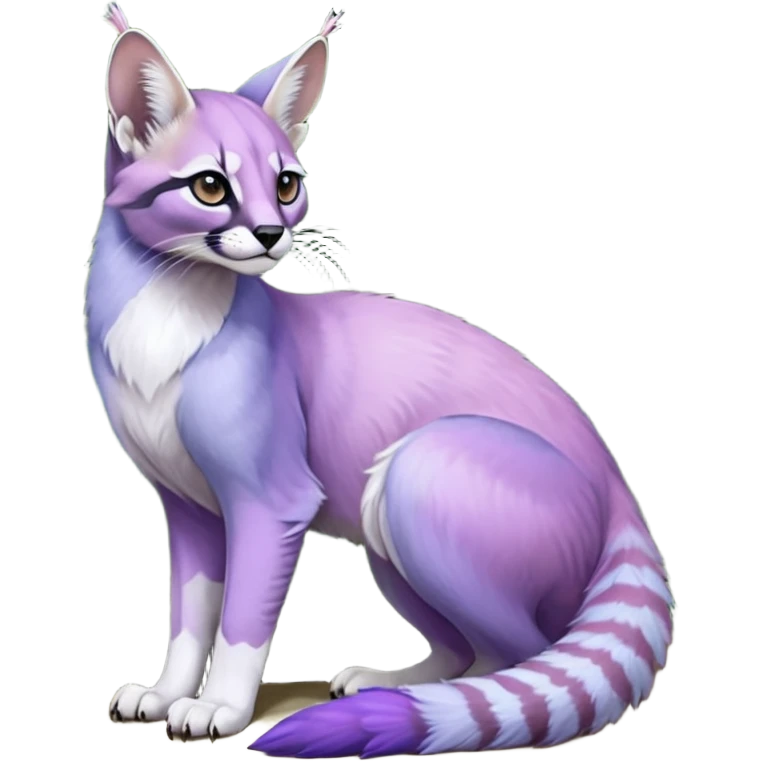 Colorful dark tropical pastel-lilac-lavender-violet iridescent pastel white glorious divine exotic cute cool beautiful shiny beautiful fantasy-caracal-civet-genet-sergal-vernid-Gryphon-Cacomistle-Trico-oncilla-animal-Fakémon-hybrid-fursona (full body) emoji