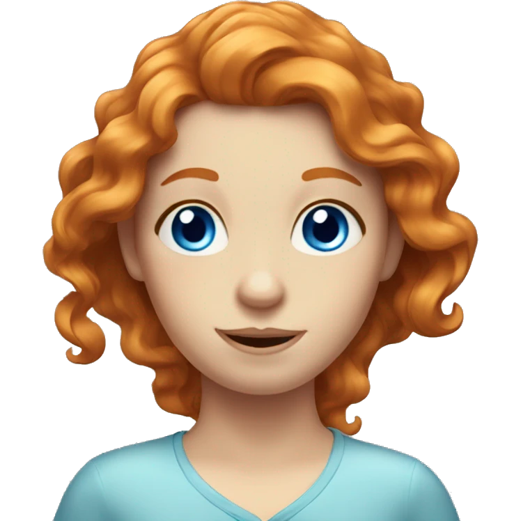 Long wavy haired ginger girl with blue eyes emoji