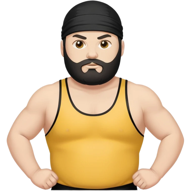 White skin fat guy with black durag and black beard in wrestling singlet emoji