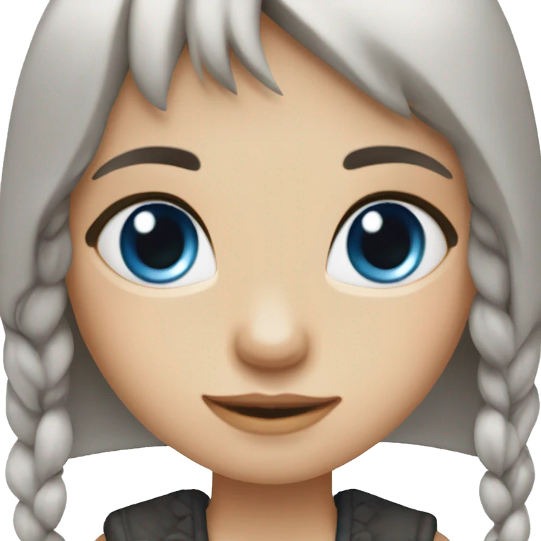 Girl with long dark hair, fair skin and gray-blue eyes, bangs to the side, ring earrings  emoji