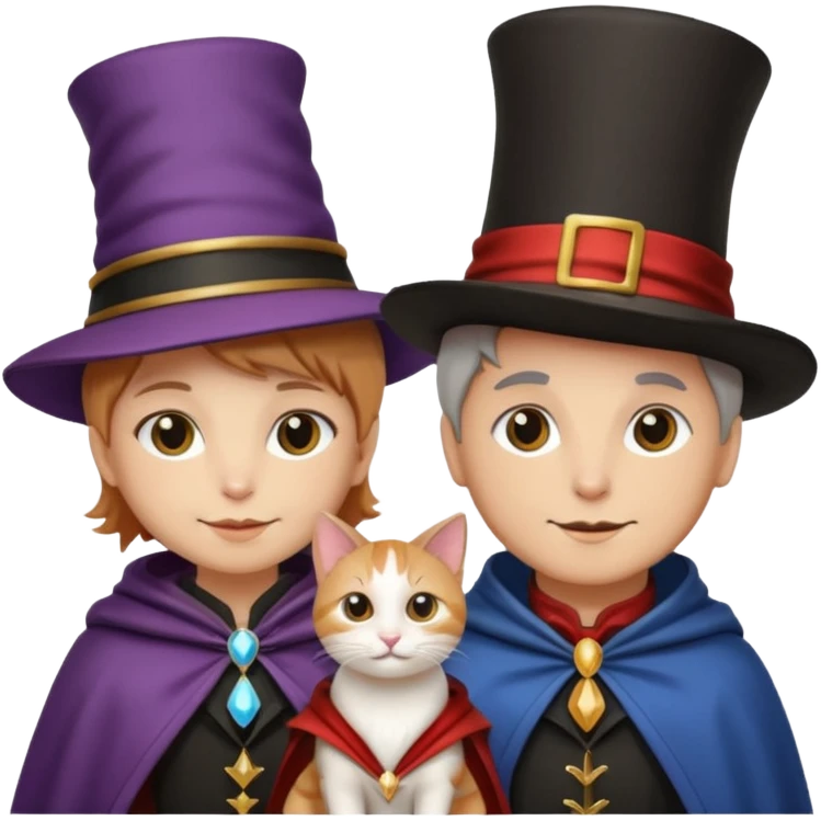 magician couple and their pet cat emoji