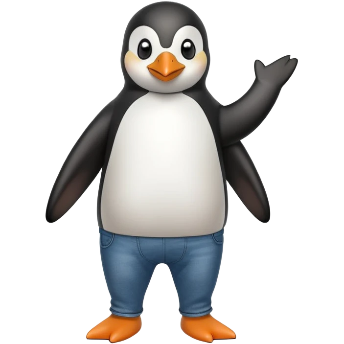friendly anthropomorphised penguin in jeans and a t-shirt jogging upright relaxed pose no sunglasses emoji