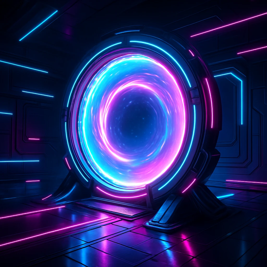 a really cool portal, futuristic, neon lights, sci-fi style emoji