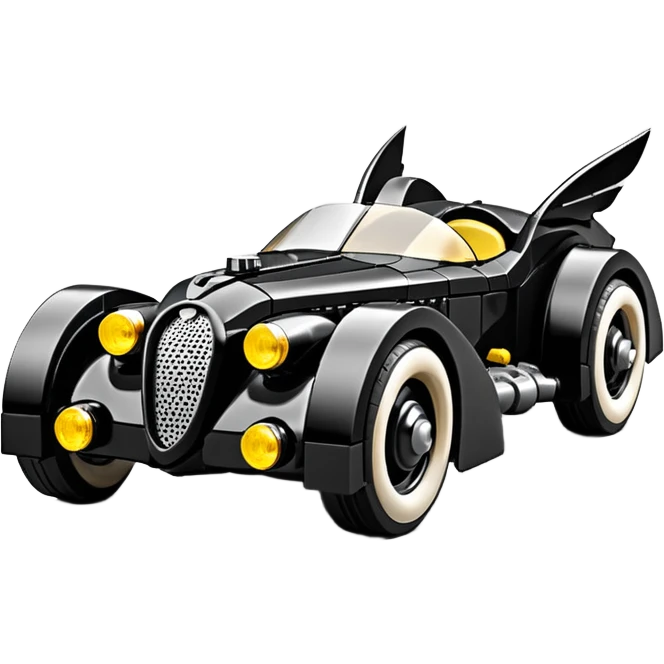  the animated series aerodynamic Lego opulent dark knight futuristic concept Batmobile loosely based on 1936 cord 812 jaguar(flat long straight faceted mechanical body) winged stealthy street hot rod  emoji