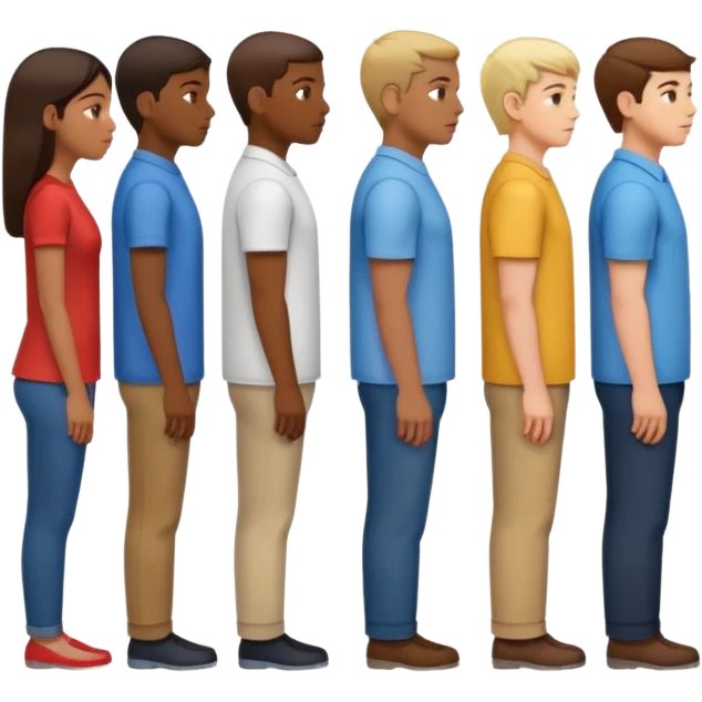 A line of 5 people standing in profile, one behind the other, all facing to the right, fourth variation emoji