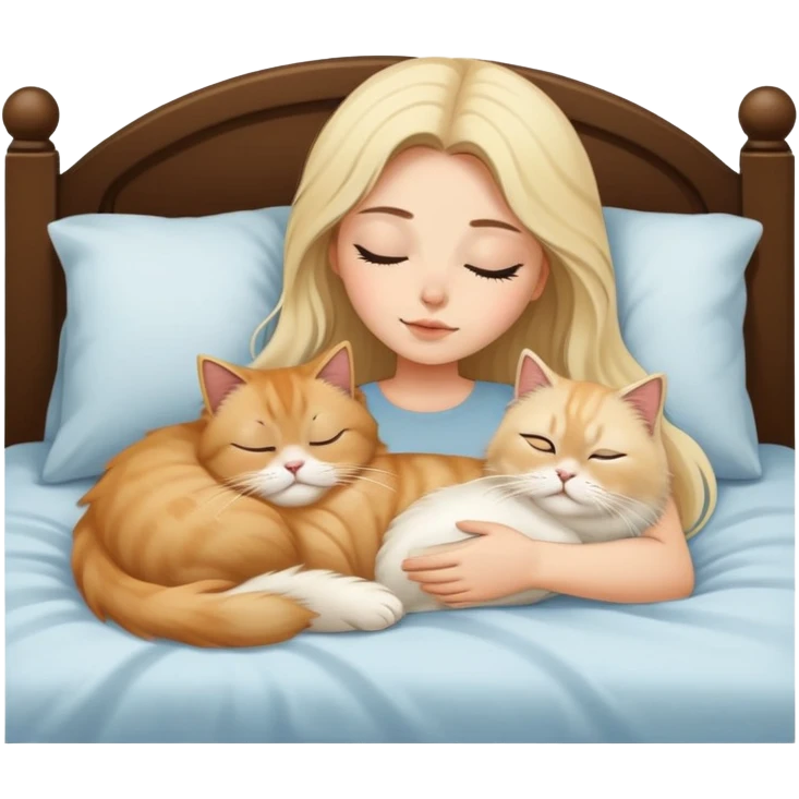 pretty girl with dark long hair sleeping with blonde persian cat in bed emoji
