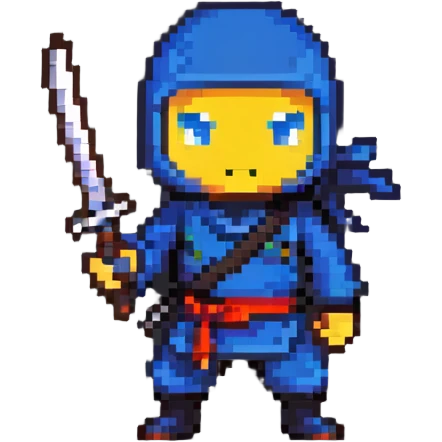 ninja with nunchucks in pixel art style emoji