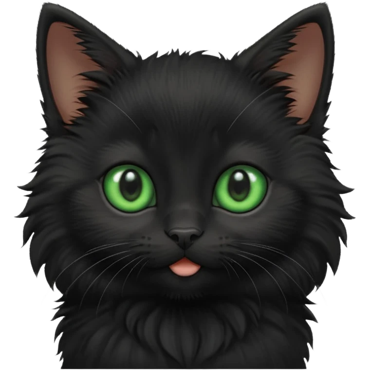 A photo-realistic digital illustration of an adorable black kitten emoji