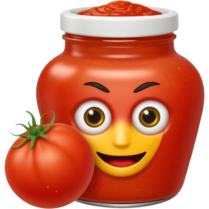 Un tarro de salsa de tomate y un tarro de salsa de mostaza al uno al lado del otro, los dos tarros con ojos emoji