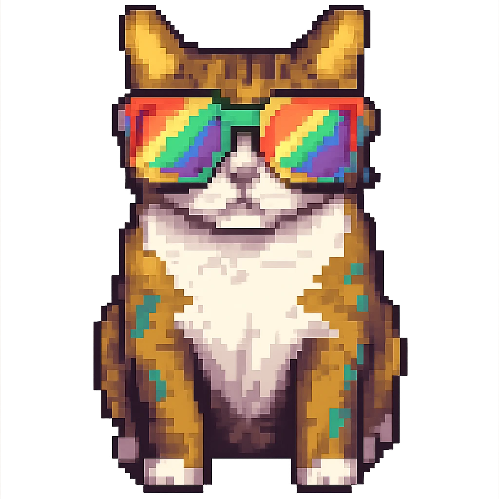 Make the sunglasses rainbow colored, keep the cat and style the same, with no background. The original style is preserved as much as possible. emoji