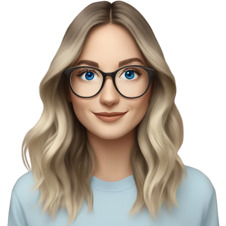 Shoulder length Balayage pale model lady with glasses and blue eyes happy  emoji
