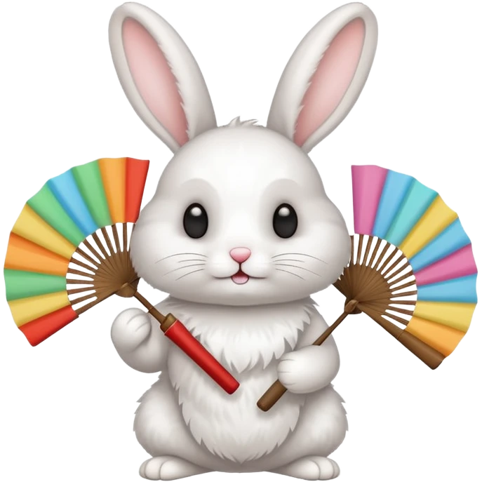 A rabbit hold a folding fan playfully emoji