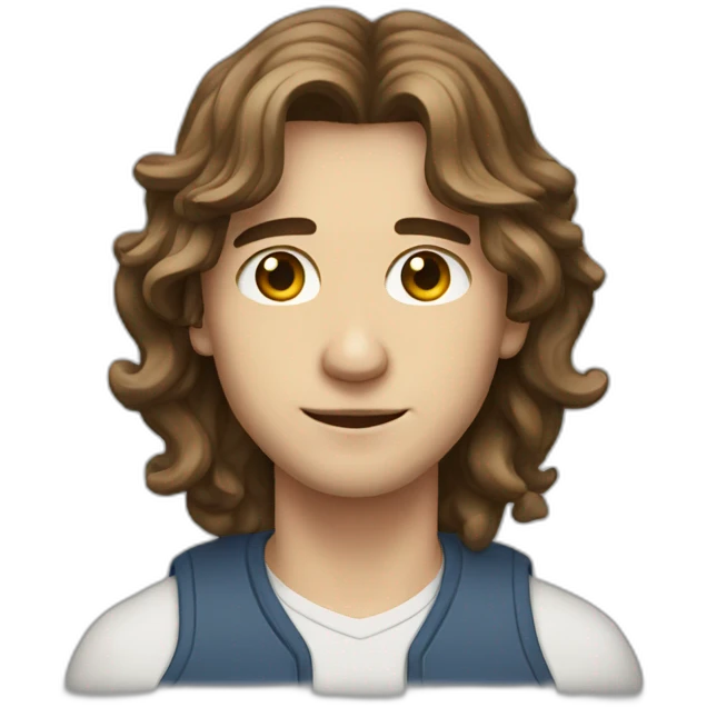 Young men type italian, White skin, with long wavy brown hair, Little bit dezoom emoji