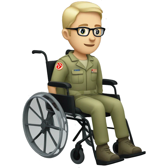 Caucasian Army medic in a wheelchair with glasses on emoji