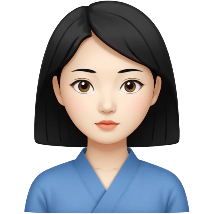 Korean woman, East Asian features,
female human avatar,
front face icon style,
large head, minimal neck,
neutral expression, calm mood,
simple black hair,
flat illustration style,
clean background emoji