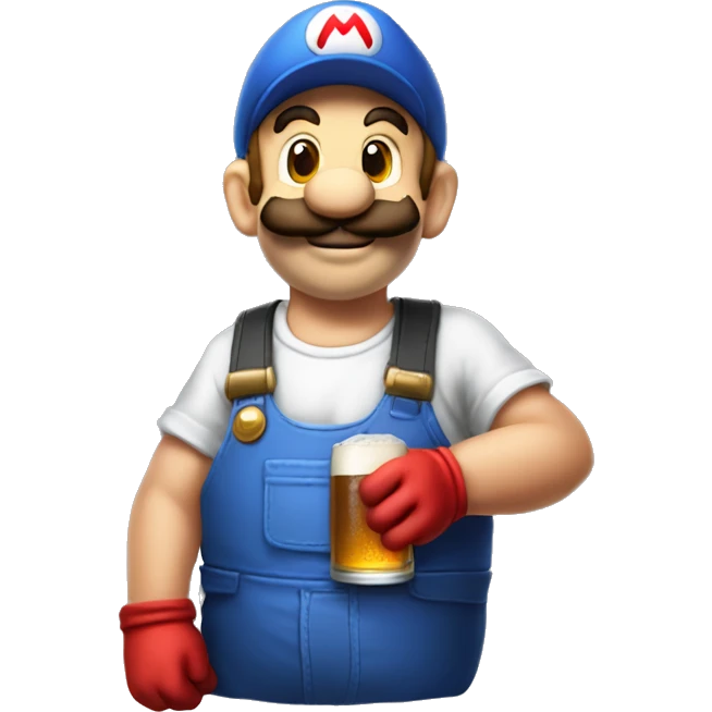 Mario plumber drinking beer with a shirt that reads “HOPE” with a pipe wrench logo emoji