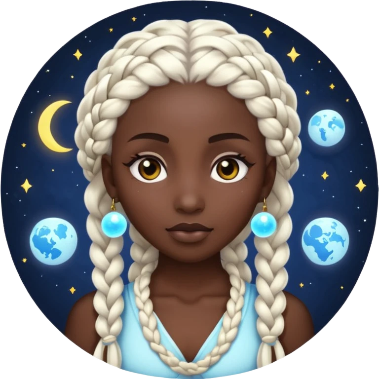 dark skin moon mystic woman white braids glowing orb emoji