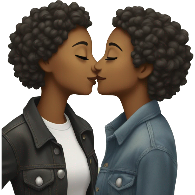 Lesbian couple leaning in for a kiss emoji