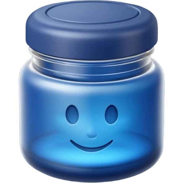 small rounded jar with deep blue or purple matte finish and matching lid, nighttime use, compact elegant shape, slightly frosted or opaque, no label, no hand, no extras, soft lighting, subtle shadows, emoji scale emoji