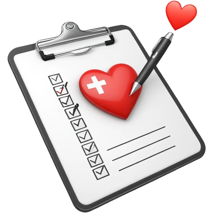 Medical clipboard with heart symbol and check mark, representing sexual health checkup emoji