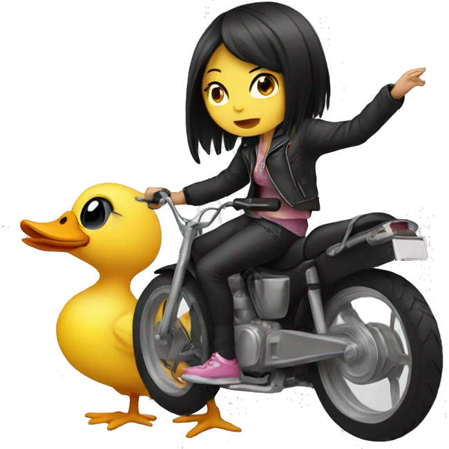 an emo asian girl who is riding a duck emoji