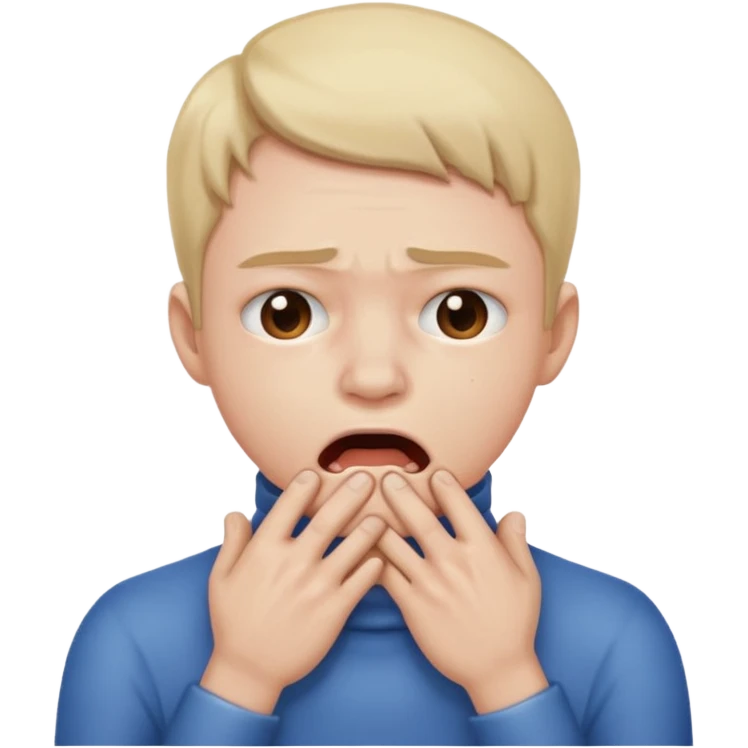 Stressed clenching face and mouth with hands choking the neck emoji