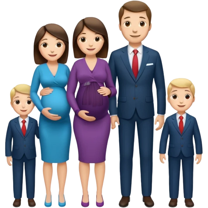 I want a couple. Only the wife is pregnant. Both the husband hand wife family are stand behind them. No kids emoji