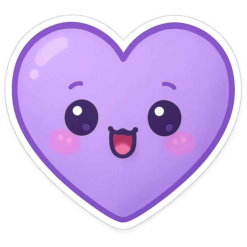 purple heart, chibi stickers style, super cute, no text emoji