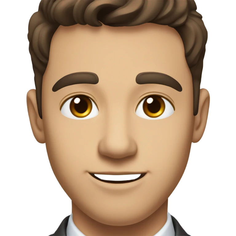 Young man with dark brown hair, fair skin accountant in suit with great jawline emoji