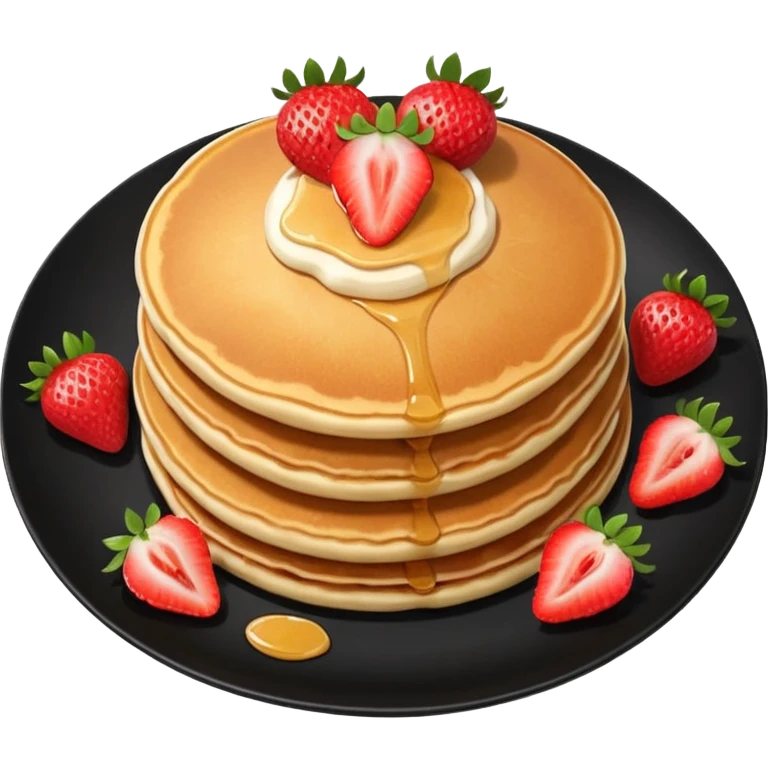 Three Pancakes with strawberries in a black plate emoji