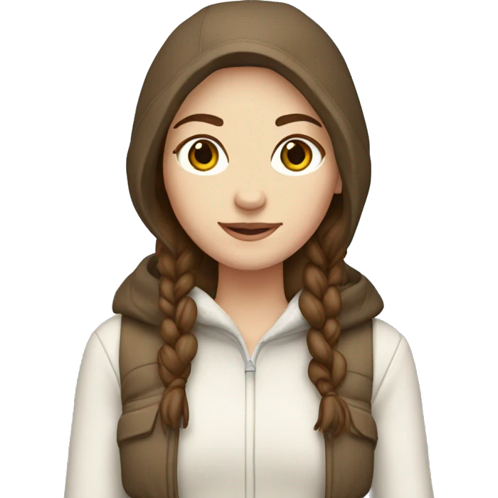 white girl with brown hair wearing a white and brown winter outfit emoji