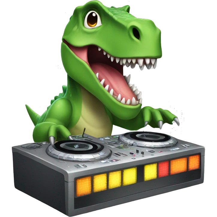Dinosaur being a dj emoji