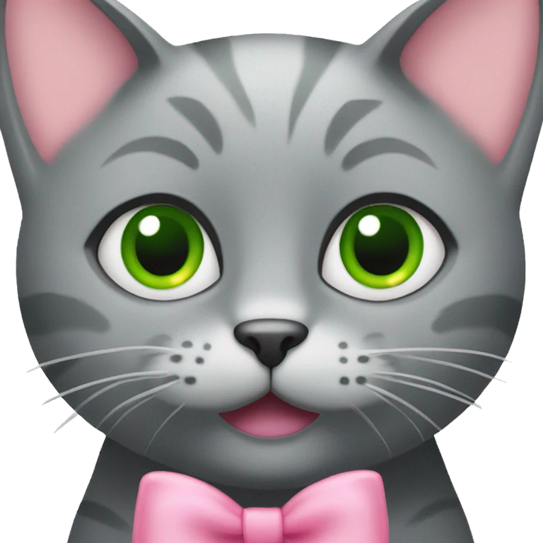 gray cat with cute green eyes with pink bow on the side of the head emoji